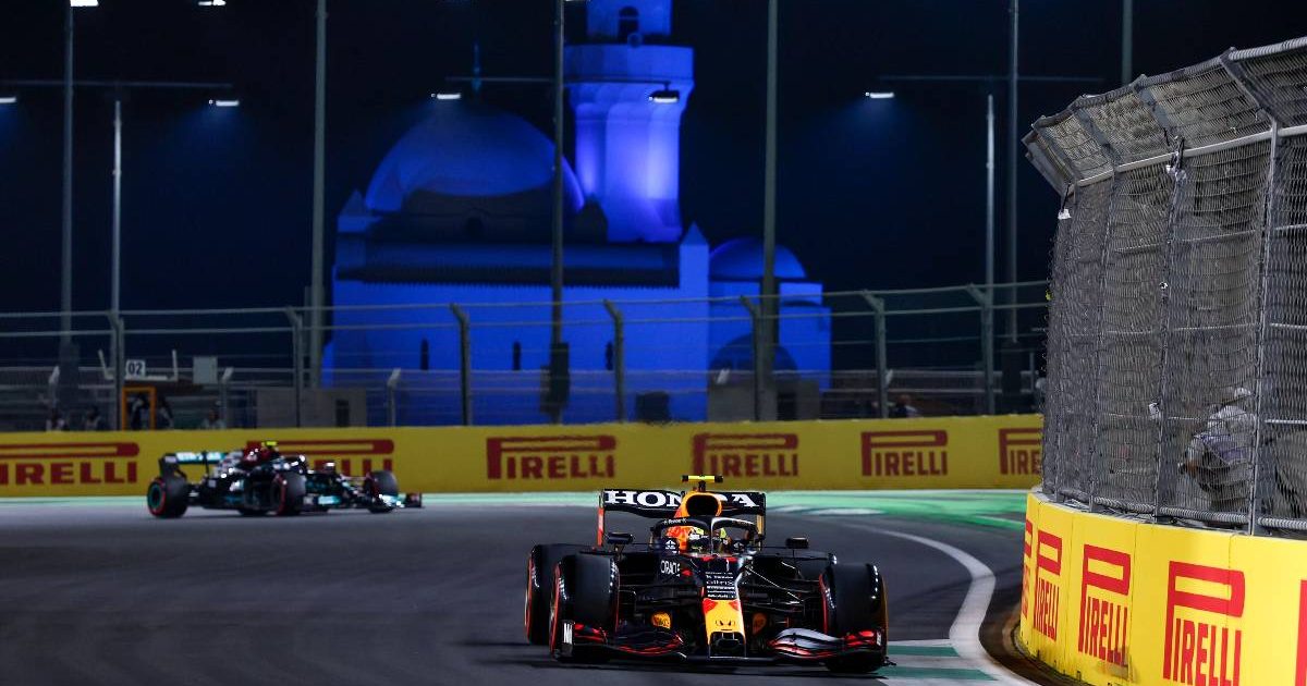 Sergio Perez's Red Bull during Saudi Arabian GP qualifying. Formula 1 Jeddah December 2021.
