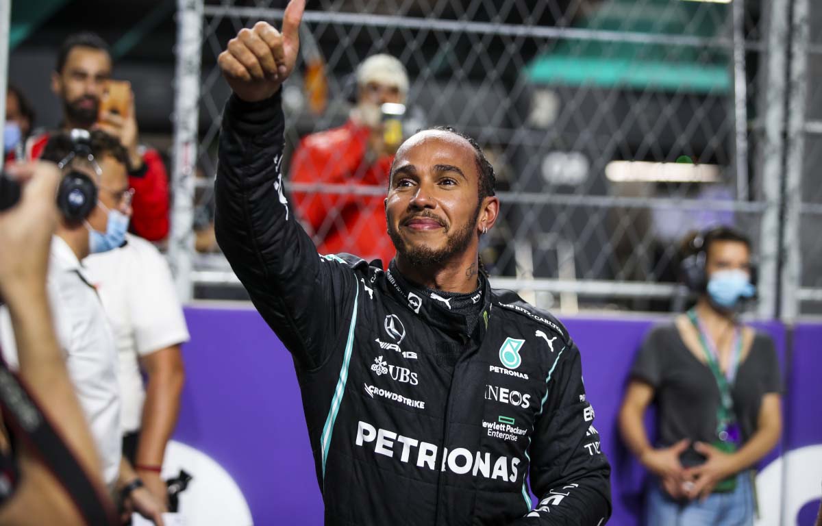 Lewis Hamilton gives a thumbs up. Saudi Arabia December 2021.