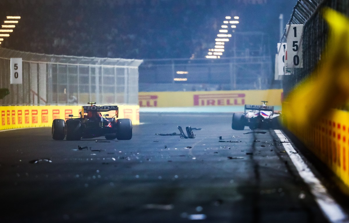 Debris from the Haas after Nikita Mazepin crashes. Saudi Arabia, December 2021.