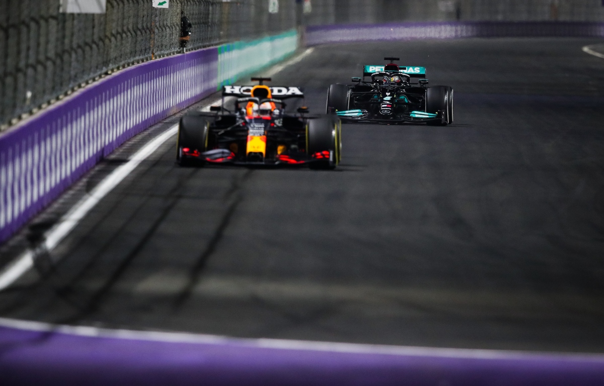 Max Verstappen just ahead of Lewis Hamilton. Saudi Arabia December 2021