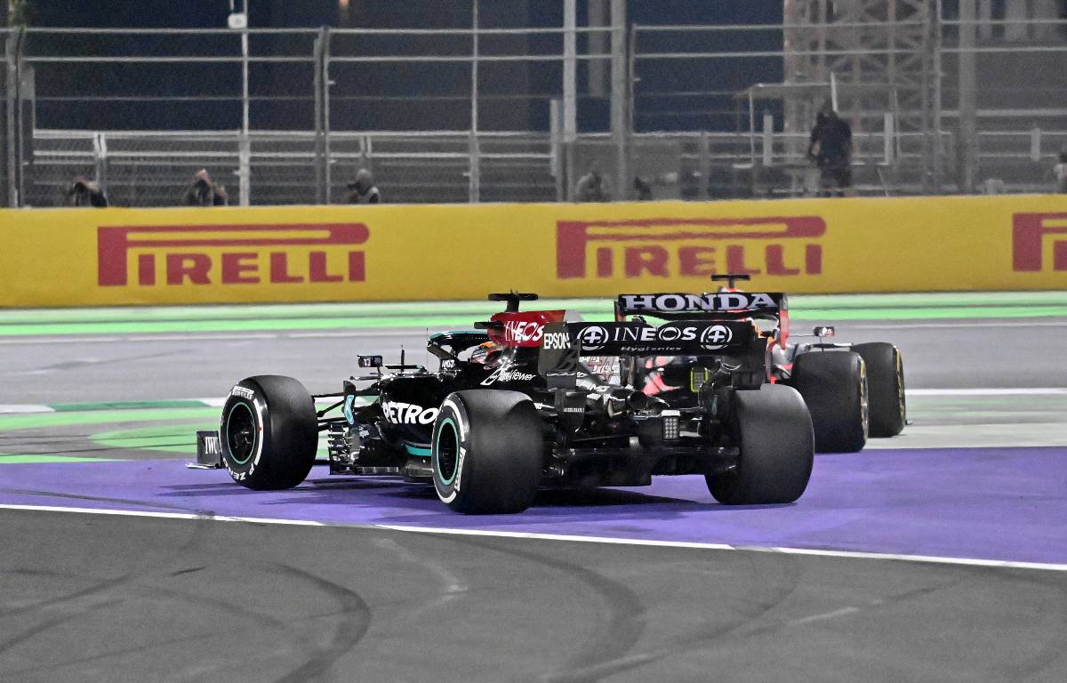 Lewis Hamilton and Max Verstappen off-track.