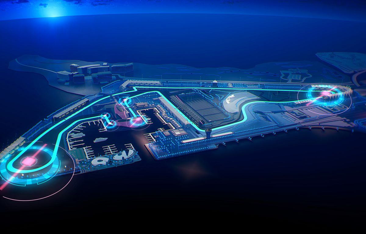 New Yas Marina Circuit full view. Abu Dhabi, December 2021.