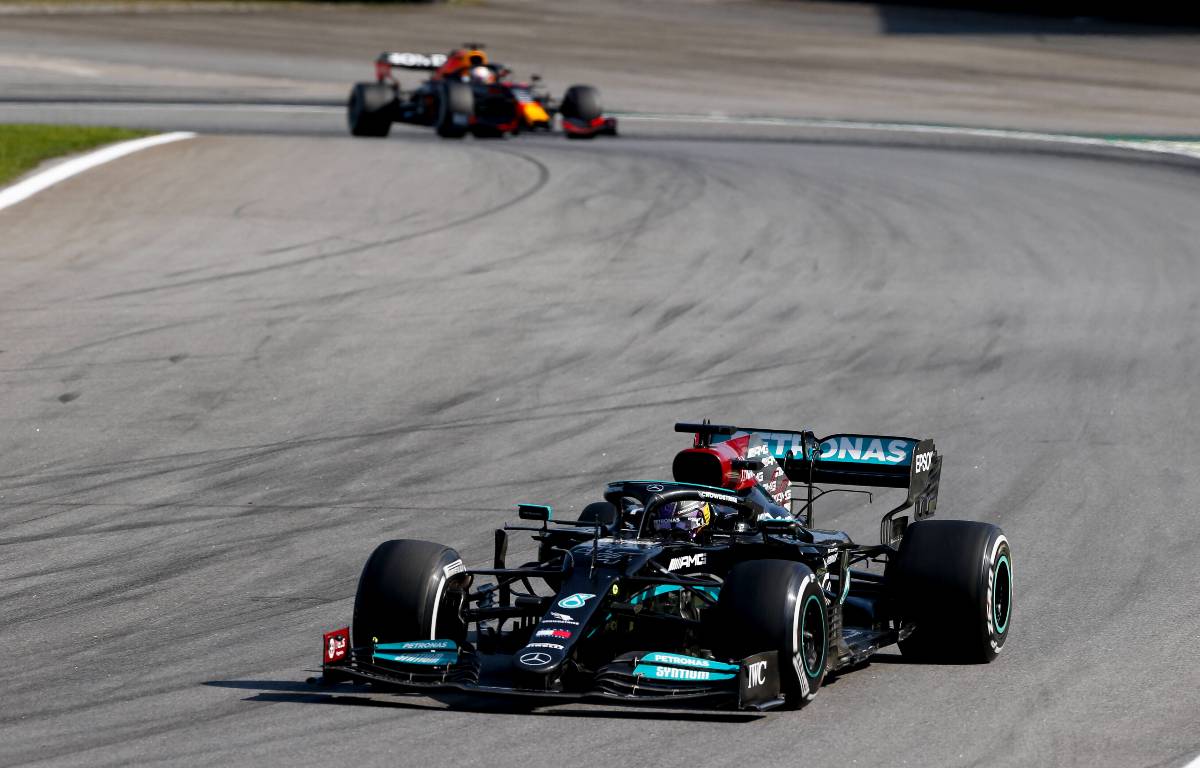 Lewis Hamilton well clear of Max Verstappen. Interlagos November 2021.
