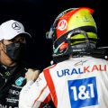Lewis Hamilton and Mick Schumacher fist bump. Bahrain March 2021