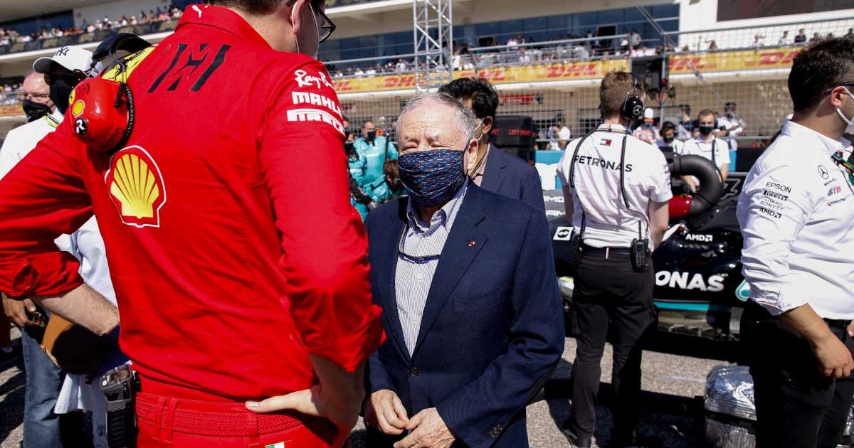 Ferrari team boss Mattia Binotto with Jean Todt. Austin October 2021.