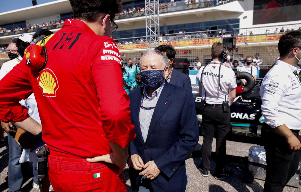 Ferrari team boss Mattia Binotto with Jean Todt. Austin October 2021.