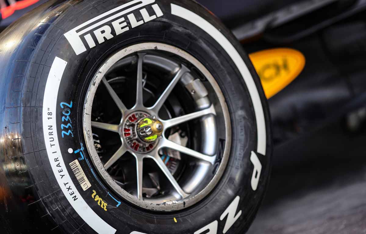 Close up of a Pirelli tyre on a Red Bull. Abu Dhabi December 2021.