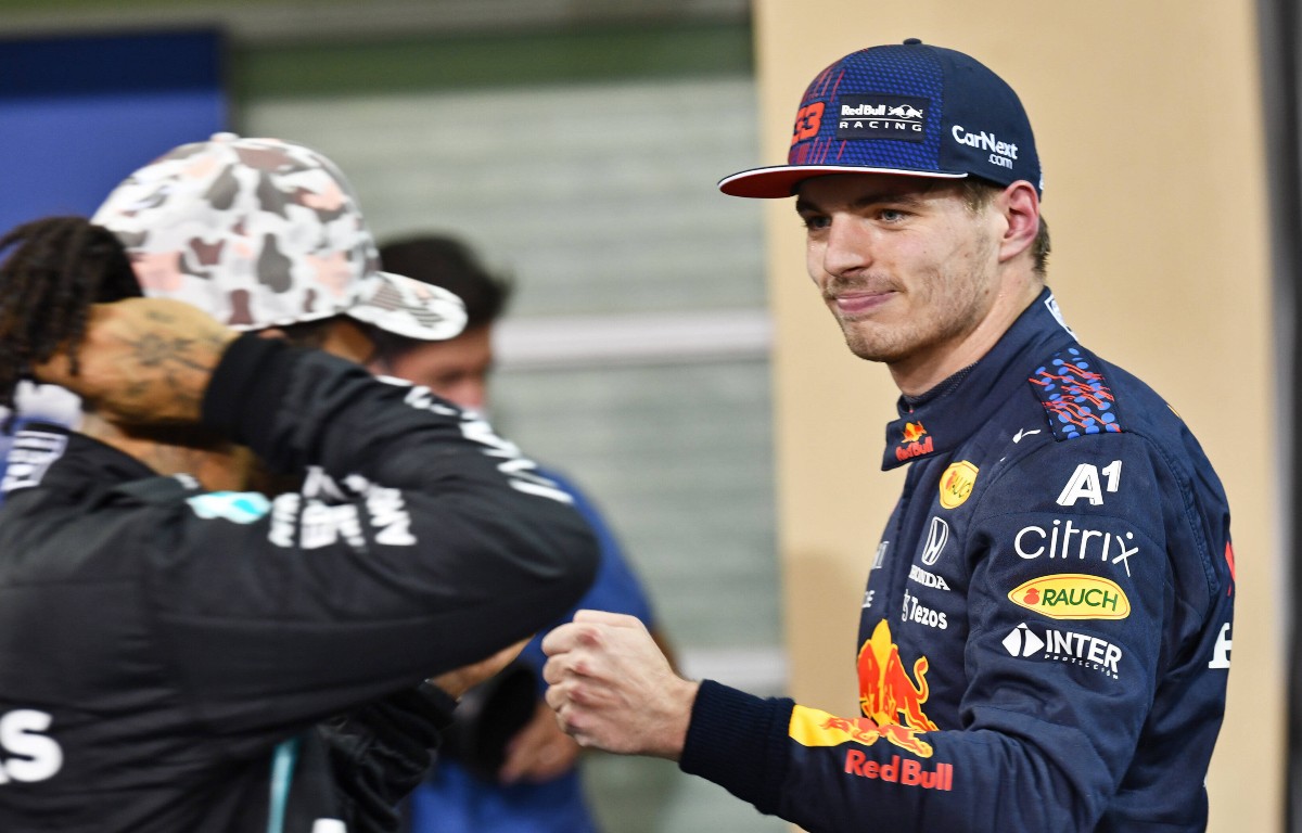 Max Verstappen offers fist bump to Lewis Hamilton. Abu Dhabi, December 2021.