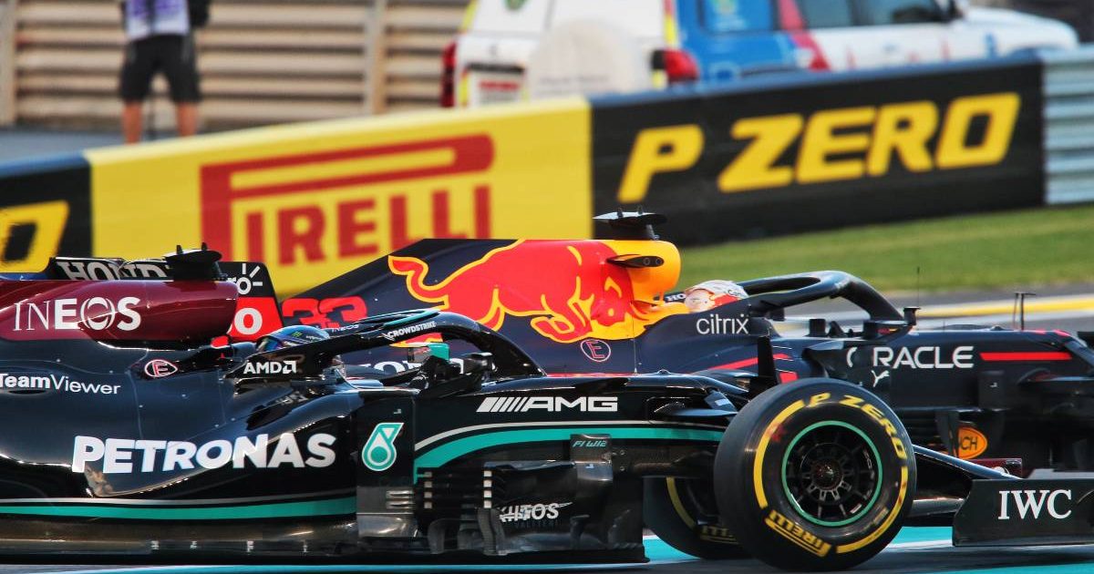 Close-up of Mercedes driver Lewis Hamilton and Max Verstappen in Abu Dhabi. Yas Marina December 2021.