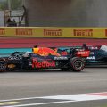 Max Verstappen and Lewis Hamilton battle. Abu Dhabi, December 2021.