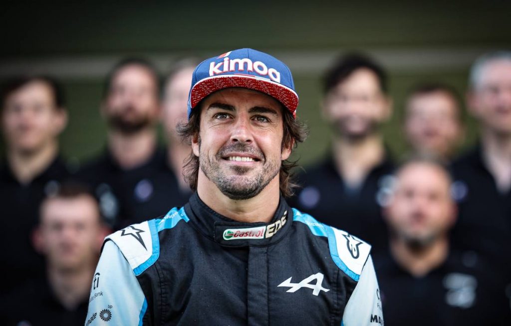 Fernando Alonso during an Alpine team photoshoot. Yas Marina December 2021.