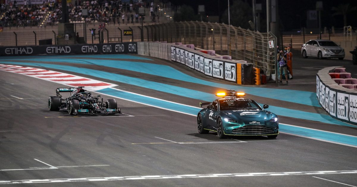 Lewis Hamilton behind the FIA Safety Car. Abu Dhabi December 2021