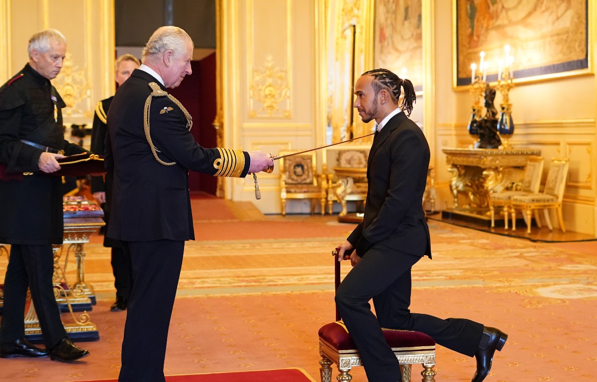 Lewis Hamilton knighted by Prince Charles. England, December 2021.