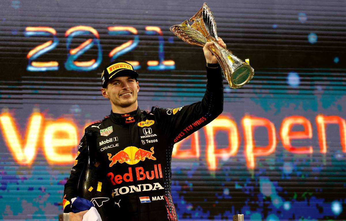 赢得阿布扎比大奖赛后的Max Verstappen。2021年12月。