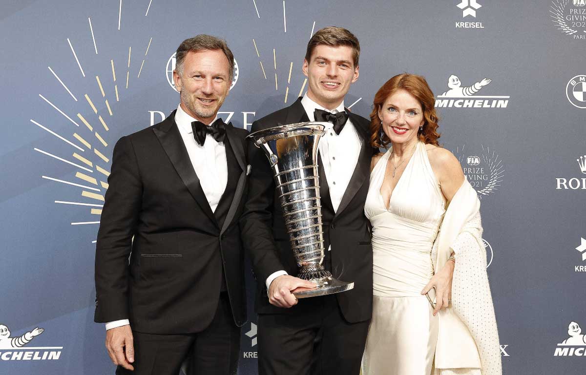 Christian Horner, Max Verstappen and Geri Horner. FIA Prize Giving Paris December 2021.