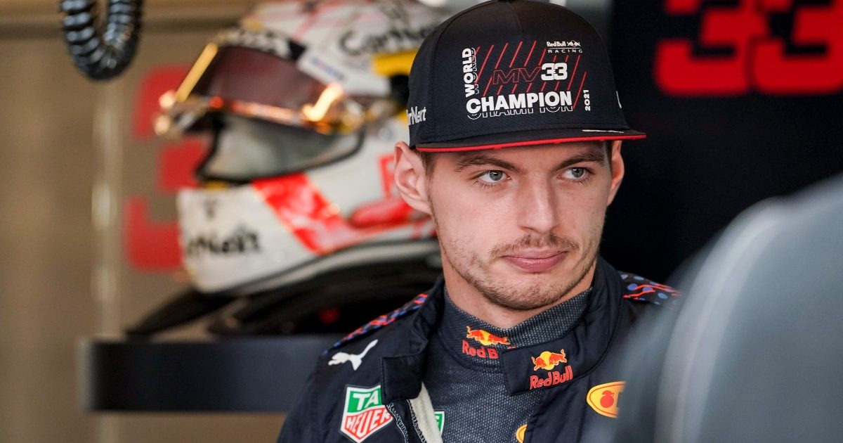 Max Verstappen in the Red Bull garage on testing duties. Abu Dhabi, December 2021.