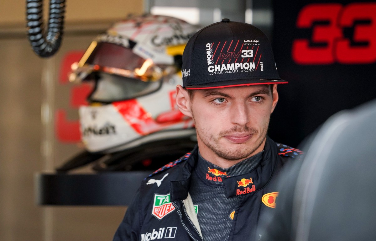 Max Verstappen in the Red Bull garage on testing duties. Abu Dhabi, December 2021.