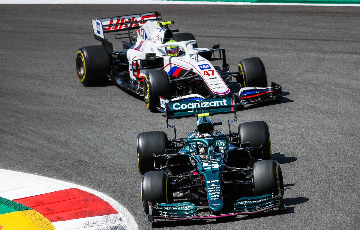 Mick Schumacher following Sebastian Vettel during the Portuguese GP. Portimao May 2021.