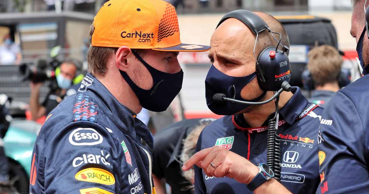 Max Verstappen with Gianpiero Lambiase. Silverstone July 2021.