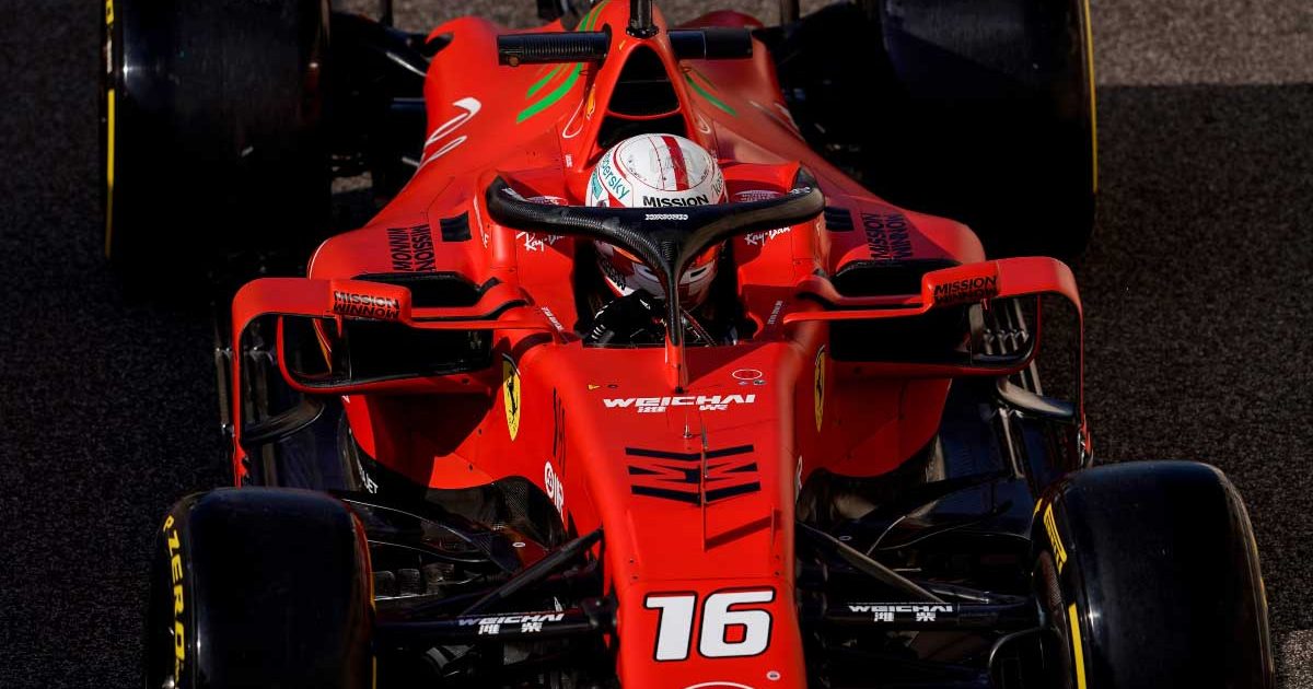 Charles Leclerc drives his Ferrari in post-season testing. Abu Dhabi December 2021.