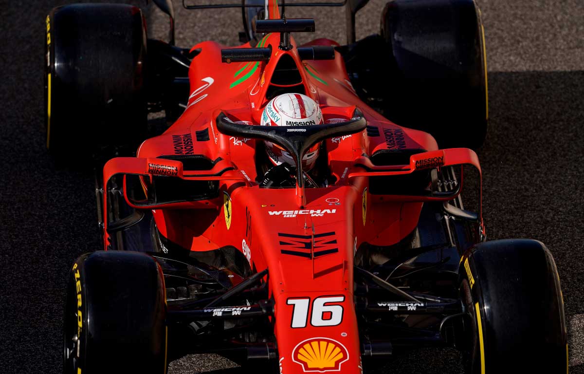 Charles Leclerc drives his Ferrari in post-season testing. Abu Dhabi December 2021.