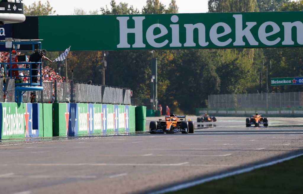 Daniel Ricciardo wins the Italian GP at Monza. September 2021.