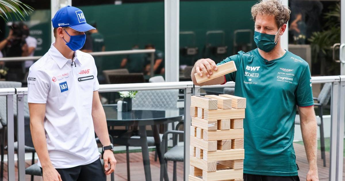 Sebastian Vettel and Mick Schumacher playing a game. Austin October 2021.