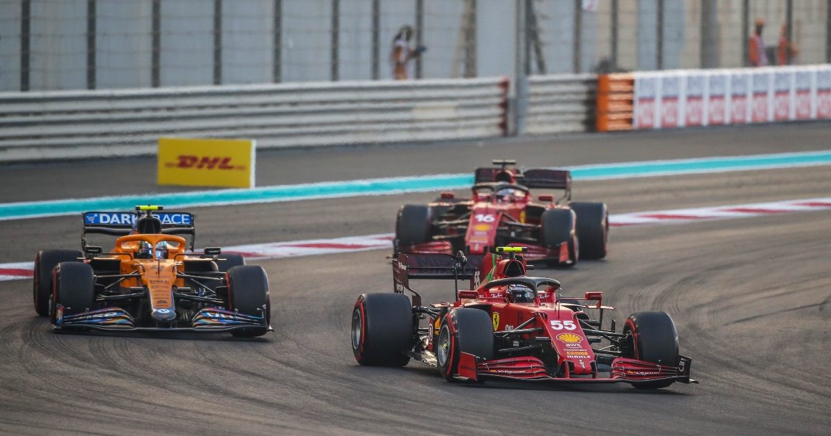 Charles Leclerc trails Carlos Sainz and Lando Norris. Abu Dhabi December 2021