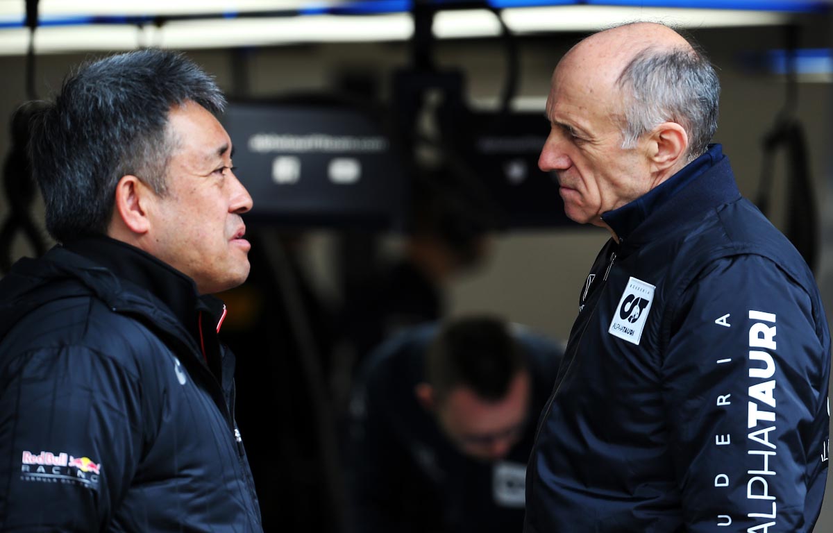 Honda F1 boss Masashi Yamamoto with Franz Tost. Barcelona February 2020.