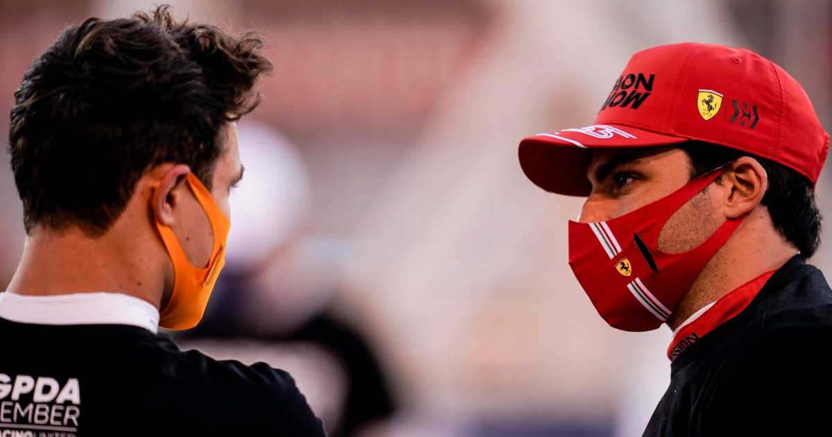Lando Norris and Carlos Sainz having a chat before the Bahrain GP. Sakhir March 2021.