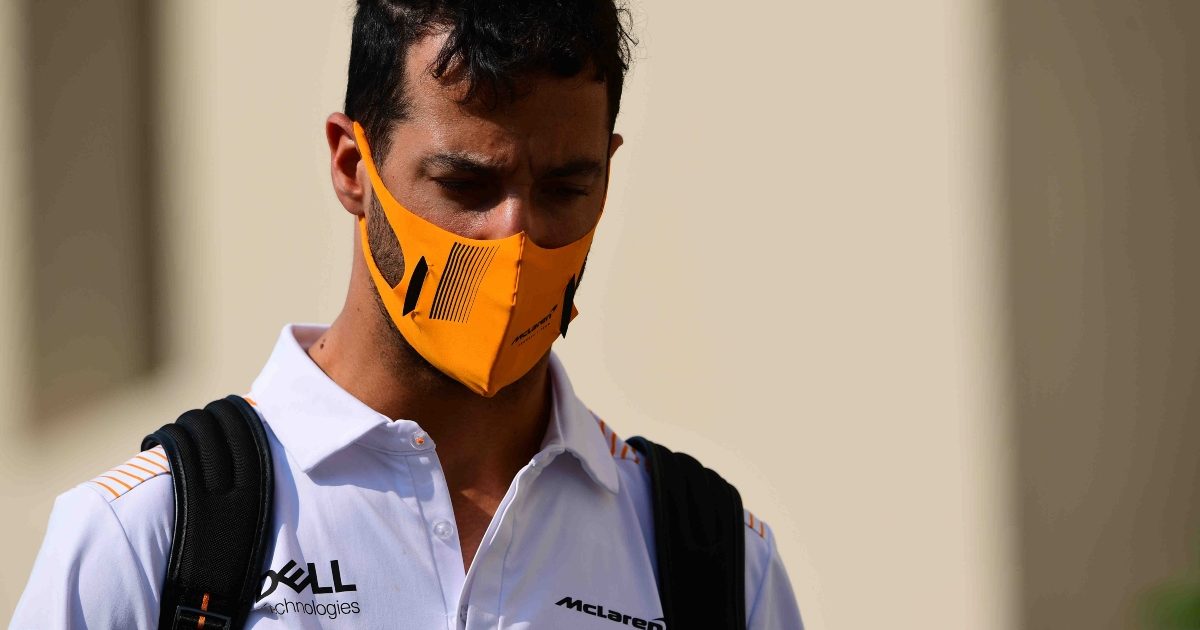 Daniel Ricciardo looks at the ground. Abu Dhabi December 2021