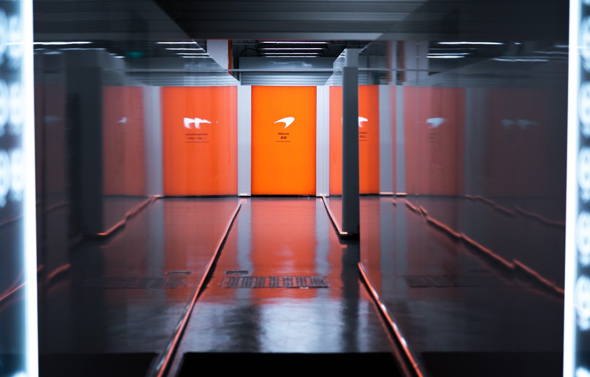 The entrance to the McLaren garage. Singapore, September 2019.