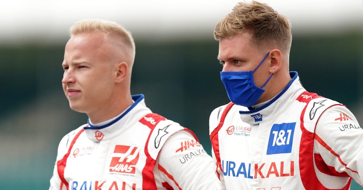 Nikita Mazepin and Mick Schumacher ahead of the start of the British Grand Prix. Great Britain July 2021