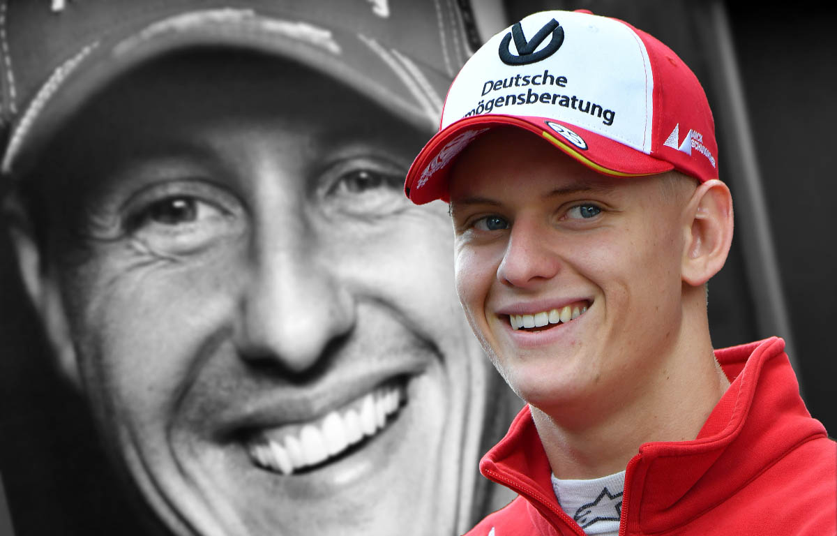 Mick Schumacher in front of a Michael motif. Silverstone July 2017.