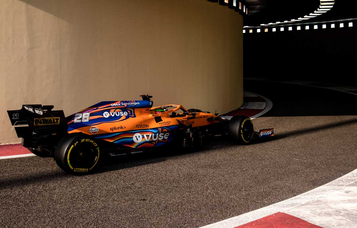 Pato O'Ward leaves the pits. FIA F1 post-season test Abu Dhabi December 2021.