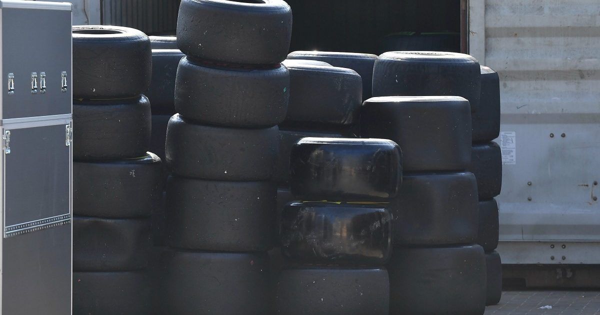 Pirelli tyres stacked up. Abu Dhabi, December 2021.