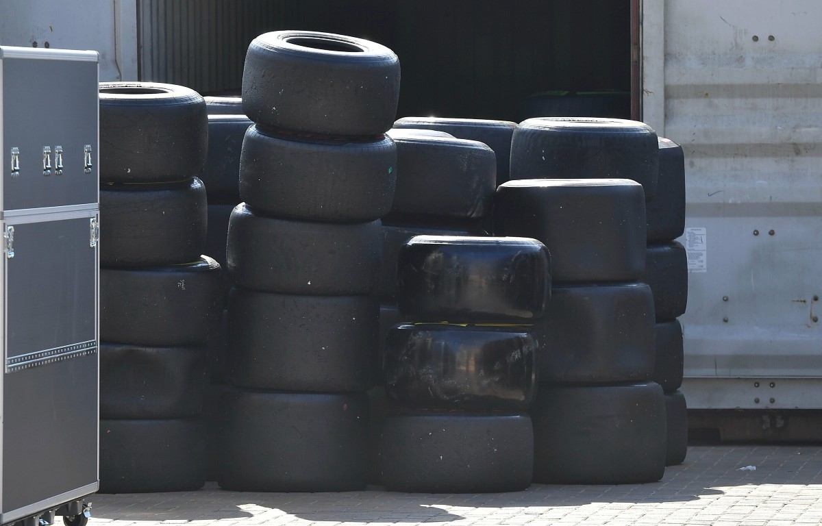 Pirelli tyres stacked up. Abu Dhabi, December 2021.