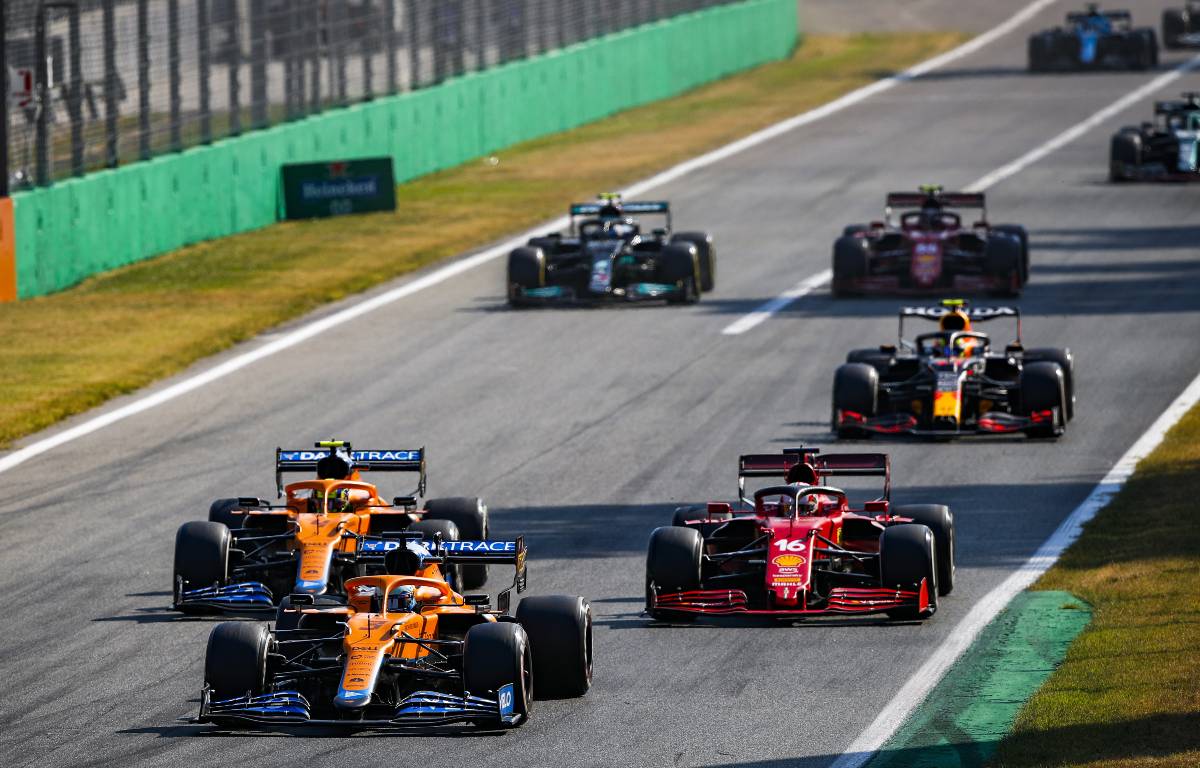 Daniel Ricciardo and Lando Norris lead the Italian GP. Monza September 2021.