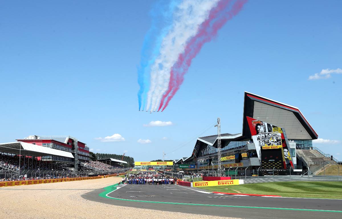 The Red Arrows complete a Silverstone flypast. July 2021.