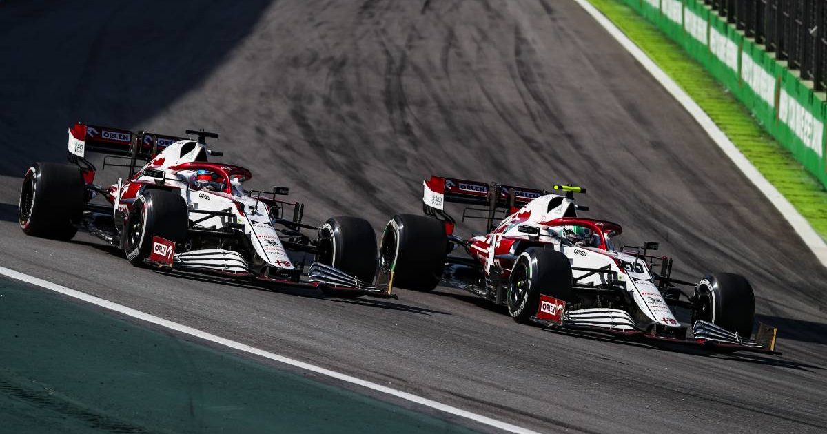 Kimi Raikkonen and Antonio Giovinazzi battle. Brazil, November 2021.