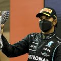 Lewis Hamilton on the podium in Abu Dhabi. Yas Marina December 2021