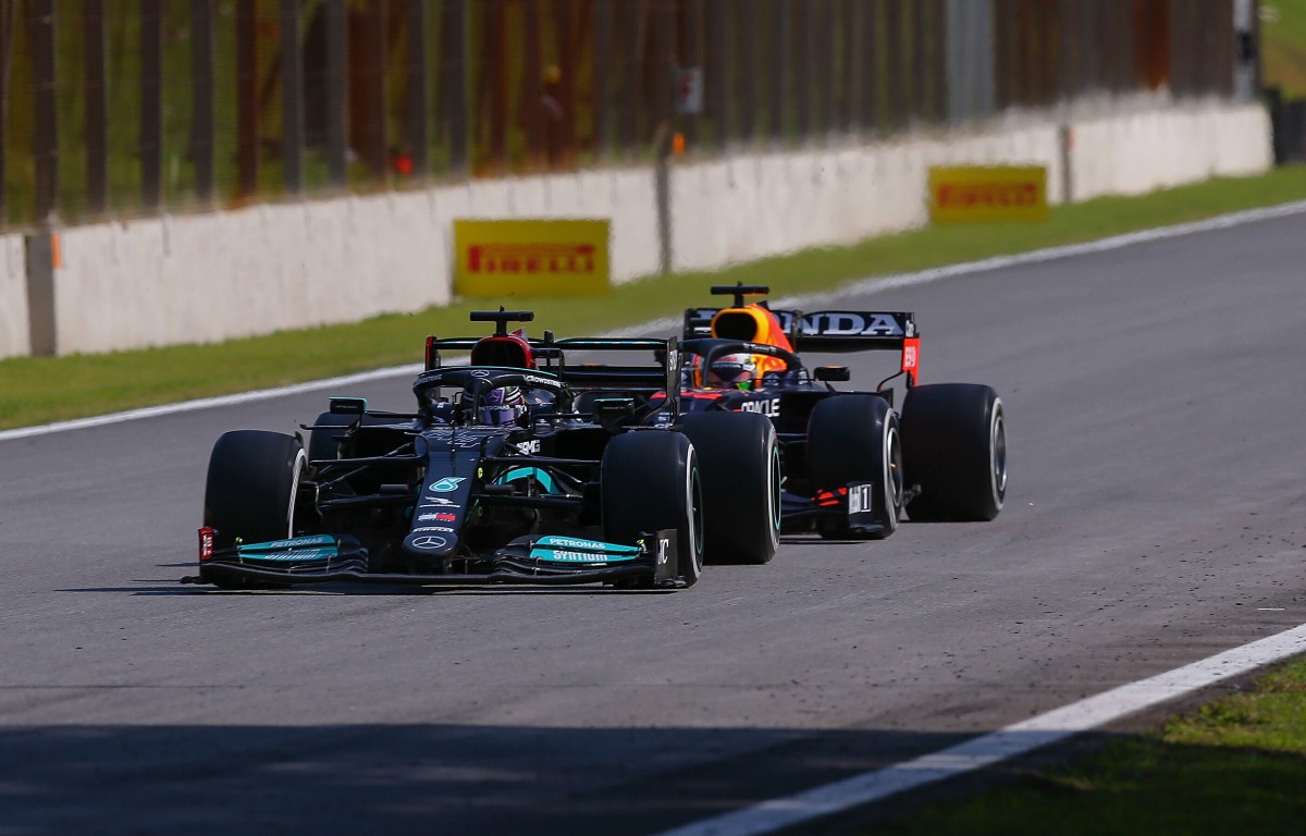 Max Verstappen got in behind Lewis Hamilton.  Brazil, November 2021.