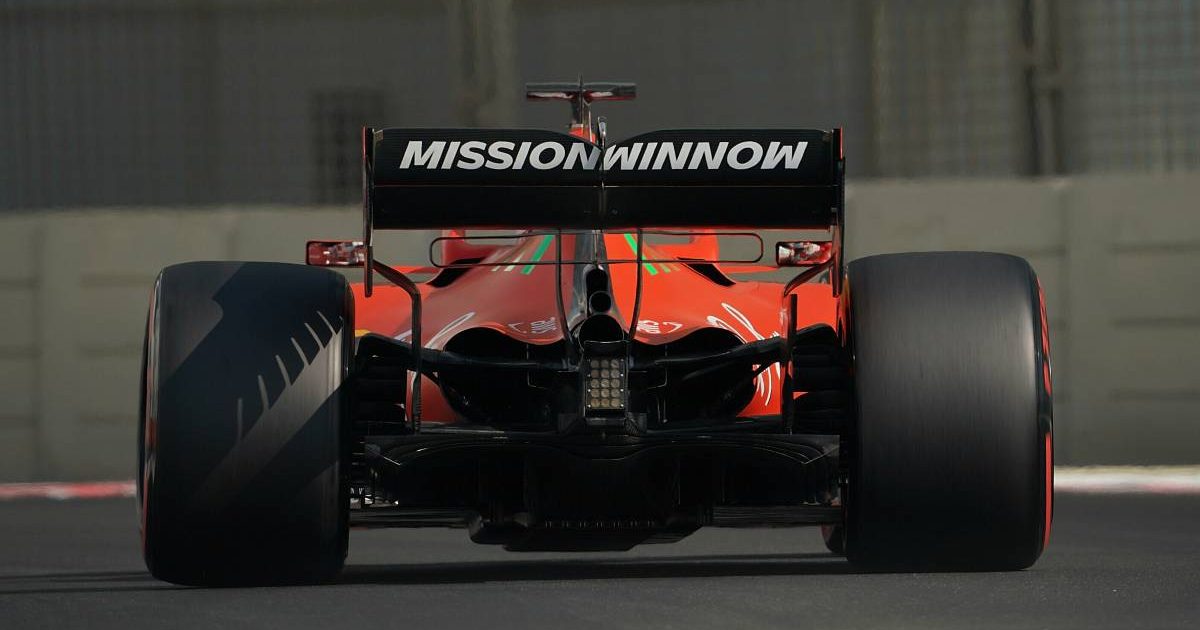 Rear view of Charles Leclerc's Ferrari. Yas Marina December 2021.