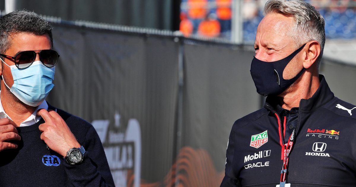 Michael Masi speaks with Jonathan Wheatley Red Bull Racing Team Manager. Zandvoort September 2021