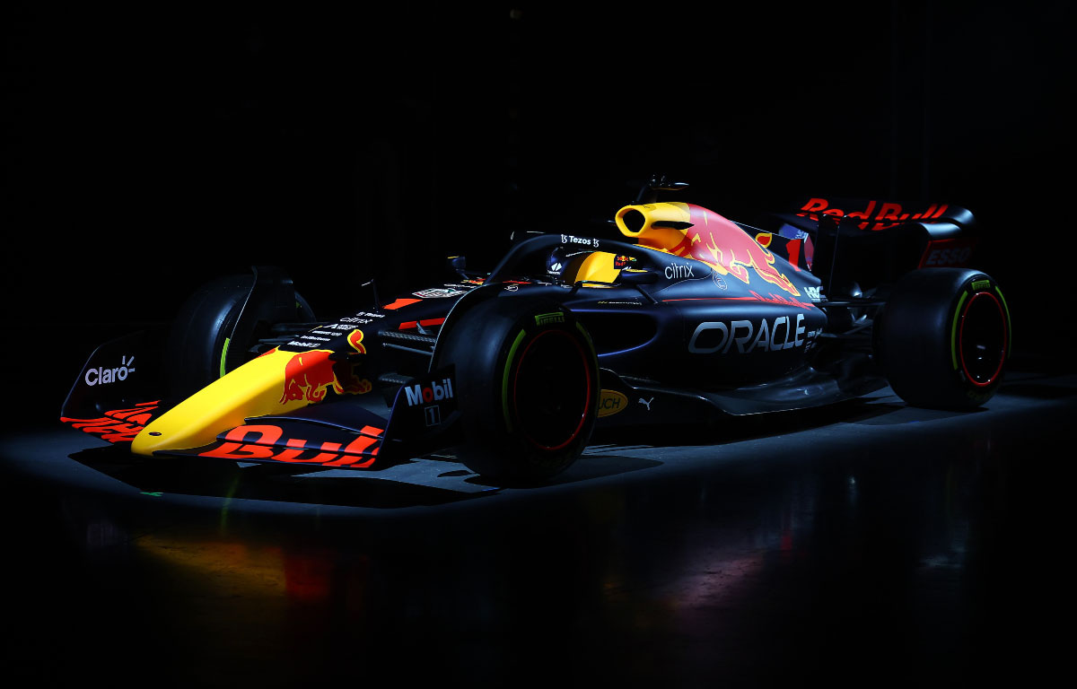 A side view of the Formula 1 Red Bull RB18. February 2022.