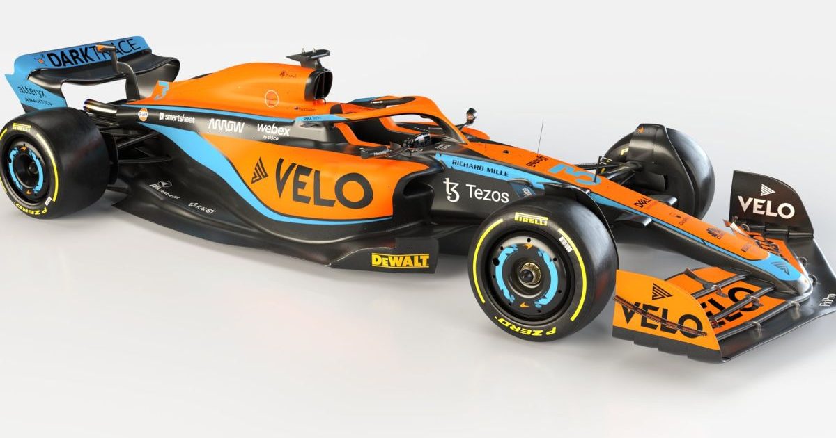 The McLaren MCL36 front-side angle. February 2022.