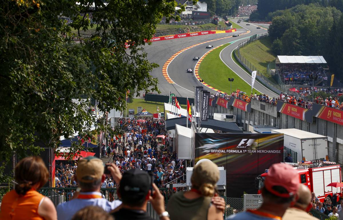 在比利时大奖赛期间，车迷们通过Eau Rouge观看赛车。Spa-Francorchamps 2017年8月。