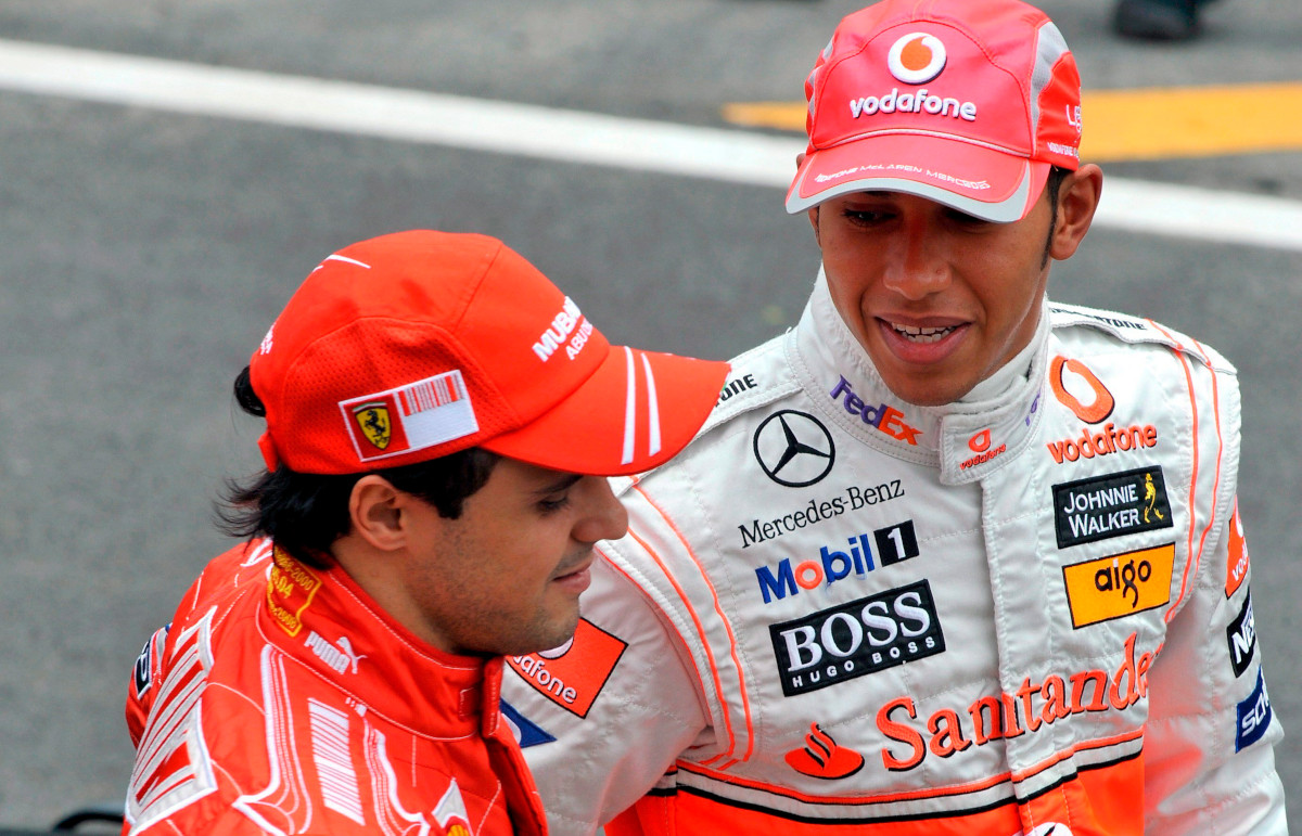 Lewis Hamilton and Felipe Massa at the title deciding 2008 Brazilian GP. Brazil November 2008