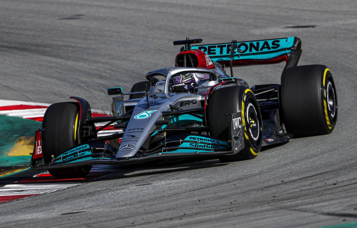 Lewis Hamilton, Mercedes, on-track in Spain. February 2022.