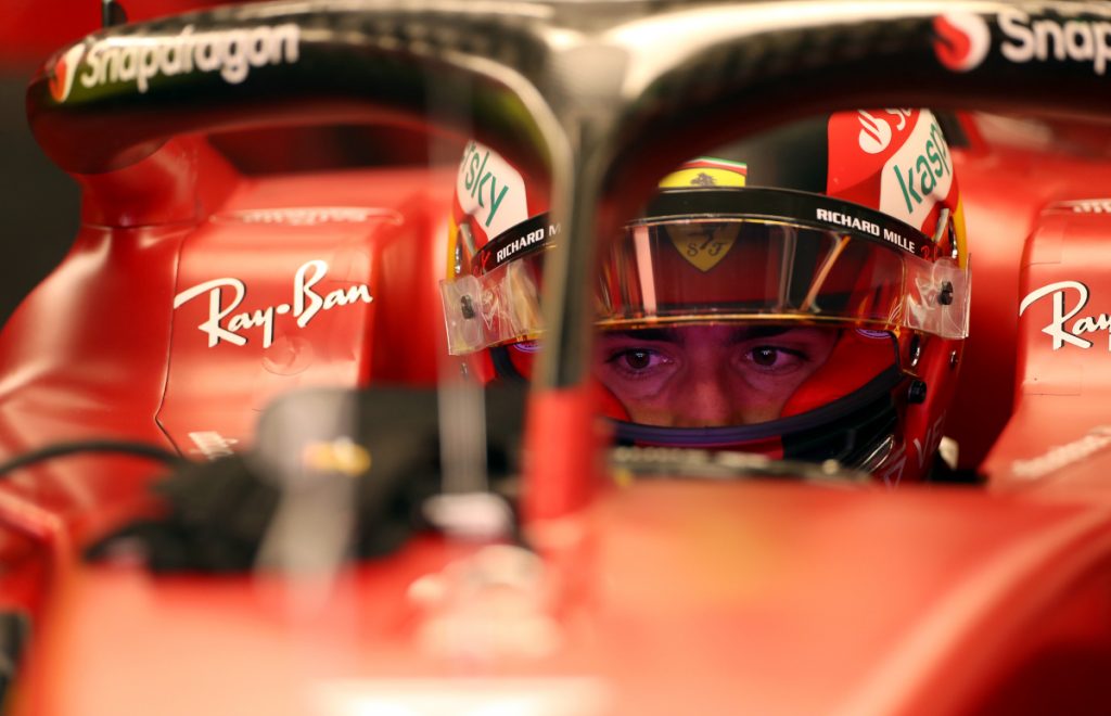 Carlos Sainz focused in testing. Barcelona February 2022